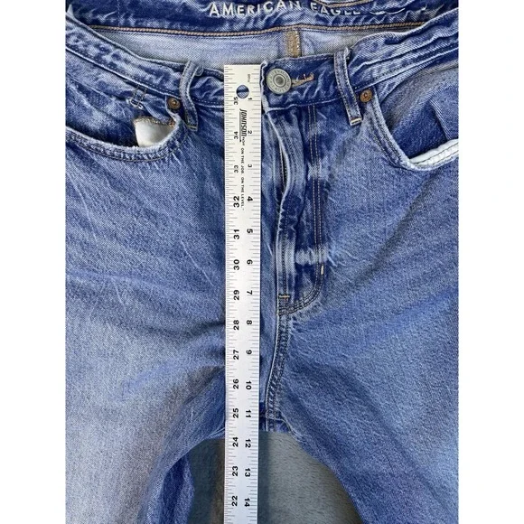 American Eagle Womens Jeans 8 Blue Ripped Denim Highest Rise 90s Boyfriend - Picture 4 of 9